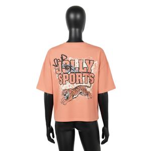 เสื้อครอปท็อปผู้หญิง ผ้าคอตตอนเจอร์ซีย์พรีเมียม GSM สีพีช พิมพ์ลายสกรีนโลโก้ตามสั่ง ระบายอากาศได้ดี เสื้อครอปท็อปผู้หญิง - Product Image 2