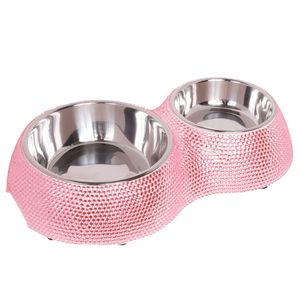 Support de gamelle surélevé de luxe pour animaux de compagnie avec deux bols en acier inoxydable et cadre métallique orné pour chiens et chats - Product Image 3