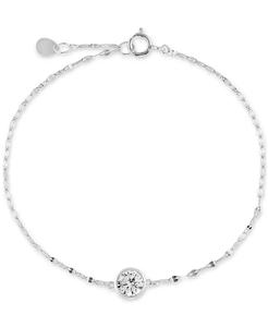 Pulsera de cadena de eslabones de espejo con bisel solitario de circonita cúbica (1 Ct. T. W.) en plata esterlina | Macy's - Product Image 1