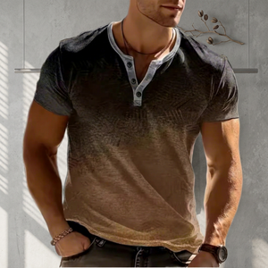 Men's Solid <b>Short</b> <b>Sleeve</b> <b>Henley</b> T-Shirt Knitted Cotton Casual Breathable Printed 220g - Product Image 3