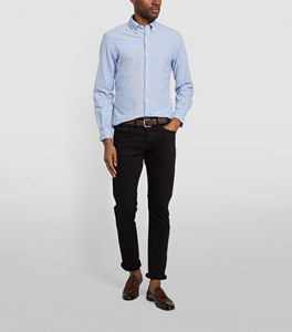 Jeans pour hommes, coupe droite, denim élégant, style streetwear, coupe vintage délavée, slim fit, extensible, OEM - Product Image 2