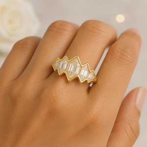 Lab Grown 3.00CT Hexagon Cut Diamond Five Stone <b>Ring</b> For Women's 14K Solid Gold Fine Engagement Surprise Gift For Lovers - Product Image 3