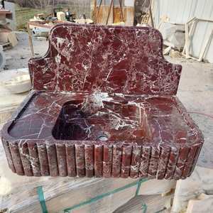 Lavabo de salle de bain moderne de luxe en marbre rouge à poser sur comptoir avec drain, écologique et résistant à l'eau pour usage en entrepôt - Product Image 1