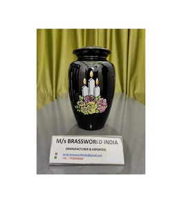 Tres velas de aluminio con flores pintadas a mano, suministros funerarios, urna funeraria, BRASSWORLD, INDIA - Product Image 1