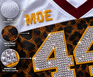 Luxury Elegant Oversized Custom Leopard Camo Print American Football Jersey Women <b>Rhinestone</b> Bling Crop <b>Top</b> <b>Mesh</b> Sublimated Tee - Product Image 2