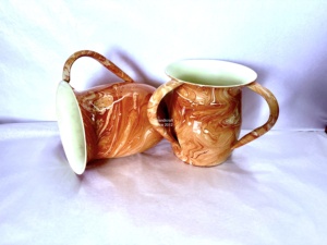 Judaica Ritual <b>Blue</b> <b>Glitter</b> Enamel Double Handle Stainless Steel Handcrafted Spring Foliage Pattern Hand Washing Mug Jewish - Product Image 3