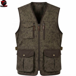 Gilet utilitaire pour homme, vert olive, imprimé, col en V, fermeture éclair intégrale, plusieurs poches zippées, pour la chasse, la pêche, les voyages, respirant et léger - Product Image 1