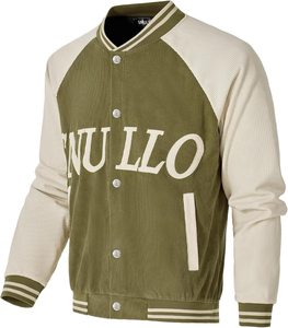 Nouveautés : Veste universitaire en velours côtelé pour homme, vert olive avec lettrage blanc, coupe décontractée, vêtements d'automne, vestes pour homme - Product Image 6