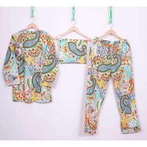 Pijamas de Otoño para Mujer de Alta Calidad, 2 Piezas, Estampado Floral de Satén de Algodón, Transpirables, Suaves, con Botones, Manga Larga, Cintura Elástica - Product Image 3