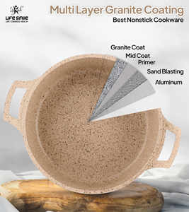 Casserole peu profonde antiadhésive premium avec revêtement en granit, couvercle en verre à bords en silicone et base à induction - Product Image 6