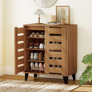 Zapatero de 4 Niveles Estilo Rústico con Puerta de Rejilla para Organizar tu Calzado - Product Image 1