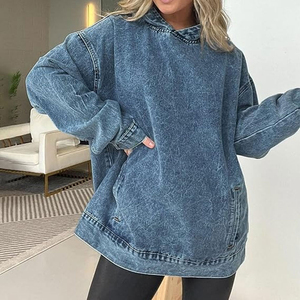 Sudadera con capucha informal de invierno para mujer, lavado ácido, con logo personalizado, tejida, de corte holgado y hombros caídos, al por mayor - Product Image 4