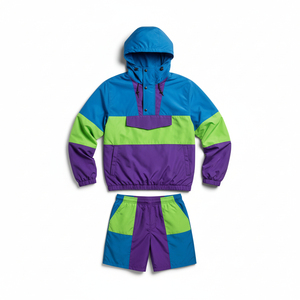 Contrast Color Men's Two Piece <b>Short</b> Tracksuit Set New Style Windbreaker <b>Zip</b> Up Hooded Jacket and Windbreaker <b>Short</b> Set Men - Product Image 2
