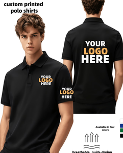 Custom Printed Men's Polo Shirt Black Breathable Quick Dry Work Fashion Uniform Screen Printing Polyester Oeko-Tex Certified Oem - Product Image 1
