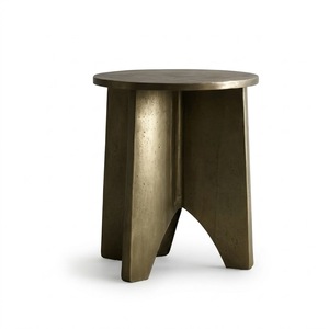 Trending Unique Design <b>Round</b> <b>Side</b> <b>Table</b> with Bronze Base and Metal Wooden Texture Band for Living Room Home Furniture - Product Image 3