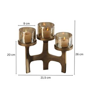 Modern Aura Aluminium Triple Candle <b>Stand</b> with <b>Glass</b> <b>Holders</b> for Home Decoration - Product Image 2