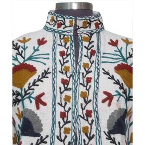 Handmade <b>White</b> Suzani Embroidery Women's Short Coat Elegant Winter Wear Design with Washed TNT Fabric Winter <b>Jacket</b> - Product Image 3