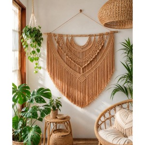 Bohemian Macrame Wall Hanging Abstract Geometric Pattern <b>Triangle</b> Shape Natural Fiber Home Decor Living Room Art Piece - Product Image 2