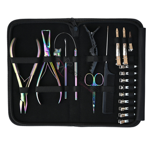 Wholesale Rainbow Hair Extension <b>tools</b> Set Iridescent Bead Crimper Removal <b>Tool</b> Wire Loop <b>Hook</b> <b>Tool</b> and Sectioning Clips Set - Product Image 1