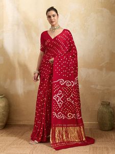 Sari Bandhani Gujarati Hecho a Mano con Lagdi Pallu - Product Image 2