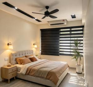 Stores en tissu double couche à motif zèbre, horizontaux, filtrant la lumière, installation au plafond, style moderne, pour fenêtre coulissante, électriques - Product Image 5