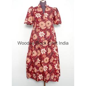 Vestido maxi de algodón lavable, ecológico, con estampado floral bohemio, hecho a mano, de verano, para mujer, de manga corta, estilo playero, fluido y natural. - Product Image 3