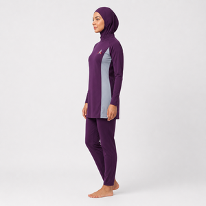 Ensemble de burkini haut de gamme pour femmes, alliant couvrance discrète, confort doux, séchage rapide, tissu écologique en spandex/polyester pour la natation - Product Image 4