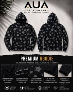 Sudadera con Capucha para Hombre AUA, Diseño de Estrellas Negras, Corte Regular, Informal, Tejido de Poliéster, para Otoño - Product Image 5
