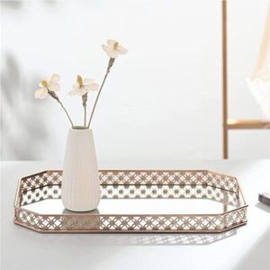 Gold Brass Glass <b>Mirror</b> Tray Decorative Octagon Cosmetic Vanity Trays Luxury Wedding <b>Table</b> Centerpiece Jewelry Serving Tray - Product Image 3
