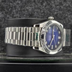 นาฬิกาข้อมือผู้ชายสุดหรูขนาด 40 มม. สแตนเลสสตีล ระบบออโตเมติก หน้าปัดสีน้ำเงิน แสดงวันที่ พร้อมเพชรบอกชั่วโมง ดีไซน์หรูหรา - Product Image 3