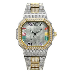 Luxury rainbow Roman Dial <b>Iced</b> <b>Out</b> Hip Hop <b>Watch</b> Quartz Eta Diamond Bust Down Stainless Steel Bling Bling Rapper Style - Product Image 1