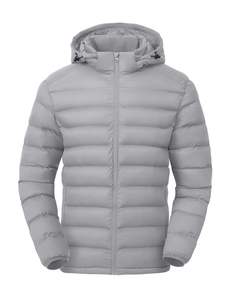 Light Gray Quilted Hooded <b>Jacket</b> Full Sleeve Zipper Closure Winter Warm Polyester Wadding Solid Color Women's <b>Jacket</b> - Product Image 1