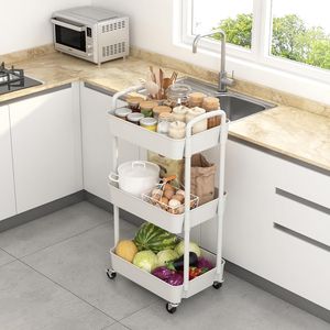 Carrello Portaoggetti a 3 Ripiani in Plastica con Maniglia, Trolley Multifunzionale per Ufficio, Casa, Cucina e Soggiorno - Product Image 4