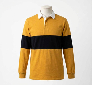 Maillot de rugby professionnel à manches longues, color-block, jaune moutarde avec rayures noires, col rabattu, décontracté - Product Image 5
