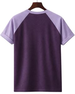 Camiseta de Hombre Raglan de Algodón con Cuello Redondo y Manga Corta, Morada Bicolor, Casual de Verano, Tejido Liso Teñido, con Logotipo Personalizado - Product Image 2