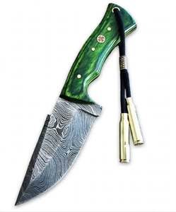 Couteau utilitaire à lame fixe en acier Damas, fabriqué à la main, avec manche en bois vert, qualité DIY, OEM disponible - Product Image 1