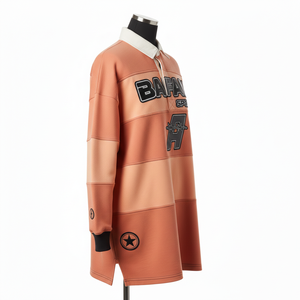 Chemise de rugby pour femme en coton mélangé 280 GSM de qualité supérieure, avec empiècements color block, col crème, broderie et logo brodé - Product Image 5