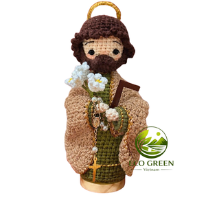 Muñeca de Ganchillo Virgen María Hecha a Mano, ECO GREEN, con Velo Azul y Corona Dorada, Figura Religiosa Católica Cristiana, Decoración Vietnamita - Product Image 2