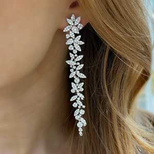 14K Gold Floral Lab Grown Diamond Drop Earrings Round Cut Bridal Wedding Pave Cluster Long Dangle Earring Pair For Women - Product Image 4