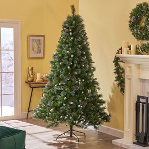 9 ft Glitter Bristle Mixed Hinged Christmas Tree with 72 Red Berries 73 Pine Cones 2099 Branch Tips - Product Image 1