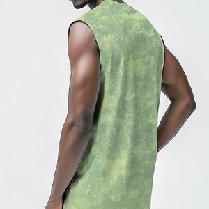 Camiseta sin mangas con cuello redondo y estampado Tie Dye verde para hombre, ropa deportiva informal de punto transpirable - Product Image 5
