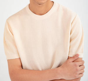 Nouveau design T-shirts pour hommes à manches courtes en coton et polyester, vente en gros OEM, coupe décontractée, tricotage, col rond beige - Product Image 3