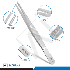 Pinzas de acero inoxidable Accuram para tejidos, 1x2 dientes, para uso dental y quirúrgico, pinzas de pulgar para apósitos, instrumento médico reutilizable, CE - Product Image 3