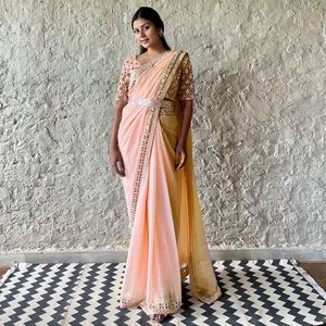 Sari indien de qualité supérieure, exclusif, magnifique, en faux georgette avec de riches broderies, pour femmes, vêtement traditionnel indien - Product Image 5