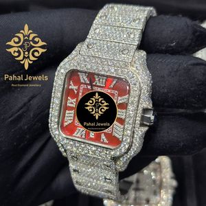 นาฬิกาข้อมือเพชรทรงสี่เหลี่ยมหรูหรา Pahal Jewels หน้าปัดสีแดง คริสตัลแซฟไฟร์ ขนาด 16 มม. สแตนเลสสตีล ระบบจักรกลอัตโนมัติ แสดงวันที่ แฟชั่นสำหรับผู้หญิง - Product Image 2