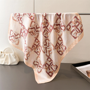 Luxury Satin Silk Square Scarf for Women Chain Print Shawl Headscarf Silk Feeling Muslim Hijab Bag Ribbon for office and Trip - Product Image 6