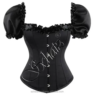 Women Sexy Overbust Corsets Black Bustiers And Corset Top Ruffle Lace Decoration Gothic Waist Trainer Body Shaper