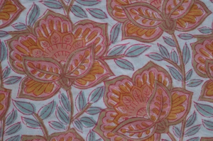 Tissu en coton tissé imprimé à la main motif floral, textile indien de Jaipur, imprimé à pois botaniques corail moutarde, traditionnel et léger - Product Image 4