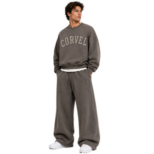 เสื้อสเวตเชิ้ตคอกลมแบบสวมหัว ปักลายทวิลล์แบบกำหนดเอง เสื้อฮู้ดดี้โอเวอร์ไซส์ กางเกงขายาวทรงกระบอก ผ้าฝ้ายหนานุ่ม เฟรนช์เทอร์รี่ - Product Image 1