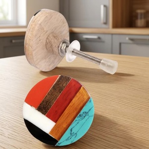 <b>Rustic</b> Round Wooden Drawer Knobs With Multi-Color Resin Inlay Easy Installation For Dresser Cabinet Furniture Handle - Product Image 2